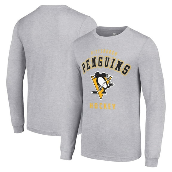 Men's Starter Heather Gray Pittsburgh Penguins Logo Long Sleeve T-Shirt