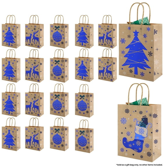 24pcs, Christmas gift Christmas gift bags, kraft paper Christmas gift bags, environmentally friendly and reusable, various styles of Christmas gift packaging bags elk bells Christmas tree gift bags
