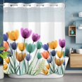 thumbnail image 6 of Spring X-ray No Hooks Shower Curtain with Snap-in Liner Floral Cartoon Colorful Tulips Flower Leaf Shower Curtains for Bathroom, Waterproof, Easy Install, Washable 66"x72", 6 of 9