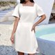 thumbnail image 2 of Vestido informal de manga corta con cuello cuadrado para mujer - Vestido mini con volantes de poliéster, tallas S-XL, 2 of 5