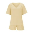 thumbnail image 4 of Baqcunre Two Piece Sets for Women Solid Loose Cotton and Linen Suit V Neck Vest+Bottom Shorts with Pockets Womens Fashion Outfits for Women Vacation Outfits for Women Womens Clothes Beige M, 4 of 5