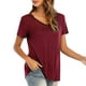 thumbnail image 3 of Nueva camiseta de mujer de moda Color sólido Cuello en V Manga corta Dobladillo redondeado Largo Cas Abanopi Borgoña XX-Large, 3 of 7