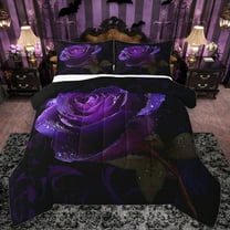 Castle Fairy Boys Girls Floral Purple Rose Bedding Comforter Set 2pcs,Romantic Flowers Twin Comforter Sets Microfiber,Chic Flowers Blossoms Breathable Bedding Set,Luxury Bedroom Decor,Reversible