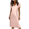 thumbnail image 1 of Camisetas de Cuello en V de Manga Larga de Mujer de Verano de Color Sólido Manga Corta Vestido de Sueño con Cuello en V, Vestido de Cuello en V de Manga Larga para las Mujeres Ropa de Noche Casual, 1 of 5
