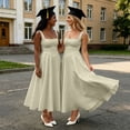 thumbnail image 2 of XAOFW Summer Elegant Dress For Women Square Collar Sleeveless Strap Dress With Waist Tie Outdoor Activities Comfortable Sundress, 2 of 6