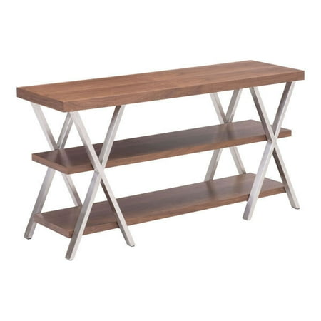 Walnut Veneer Mdf - HomeRoots Furniture,Tv Stand Walnut - Wood Veneer, MDF Brushed Stainless Steel