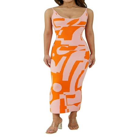 

HLONK Women Knitted Dress Color Patchwork Sleeveless Scoop Neck Strappy Bodycon One-Piece Ladies