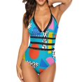 thumbnail image 1 of Airhead-Memphis Retro Throwback Minimal Geometric Colorful One Shoulder Ruffle Swimsuits One Piece Swimsuit Women Swimwear, 1 of 5
