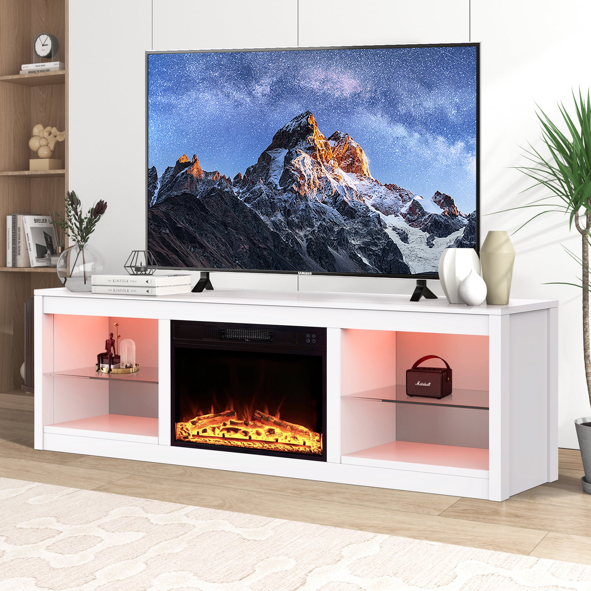 IHOMEadore Fireplace TV Stand for TVs up to 75 Inch, 66 Inch Entertainment Console with 23" Electric Fireplace