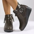 thumbnail image 4 of Dakaela Women's Wedge Ankle Boots Platform Lug Sole Short Booties Side Zipper Buckle Dress Shoes, 4 of 7