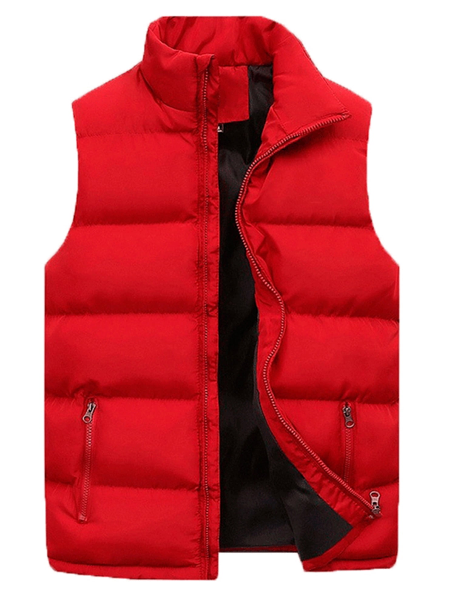 Capreze Sport Puffer Vest for Men Sleeveless Zipper Padded Sleeveless  Jacket Size M-5XL Red 4XL