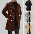 thumbnail image 2 of comerut Men Fall Winter Overcoat Double-breasted Turn-down Collar Solid Color Thick Mid Length Warm Pockets Streetwear Cardigan Men Trenchcoat, 2 of 8