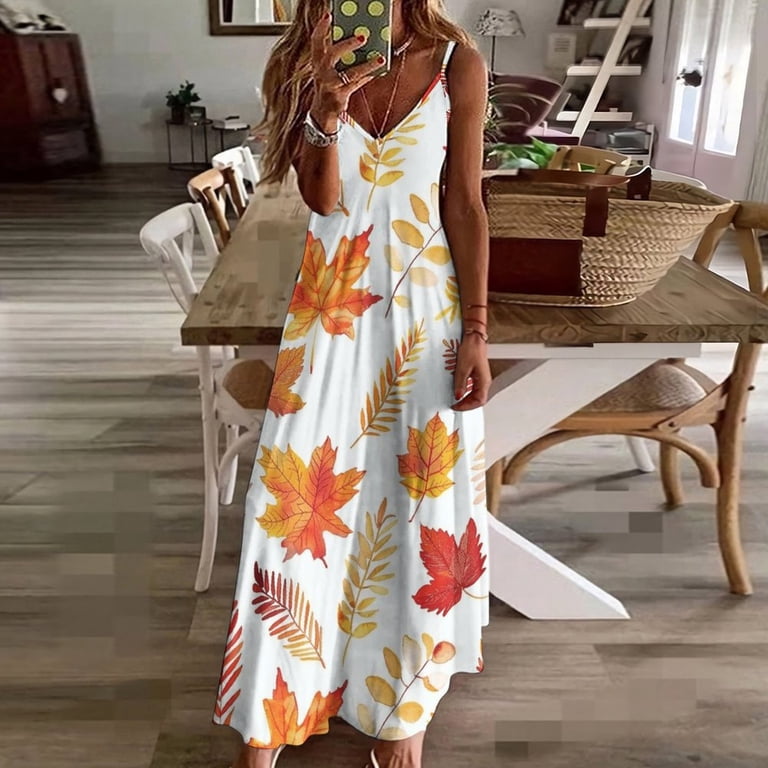 Autumn Harvest Maple Leaves Thanksgiving Sleeveless Dress Woman Fashion Long  Dresses Women's Summer Suit Dress Summer 2025 Women - Walmart.com