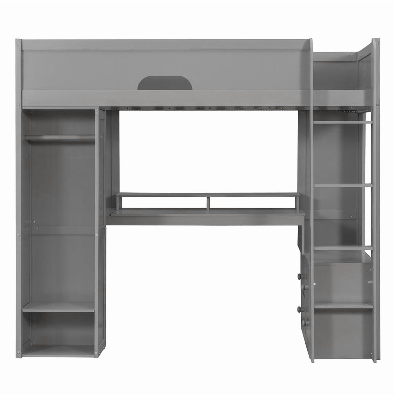 Twin Versatile Loft Bed with L-Shaped Desk, LED Light Strip & Charging Station, Storage Kids Bed Frame with Drawers & Wardrobe
