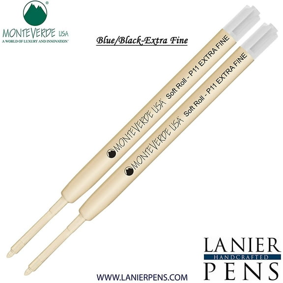 Lanier Combo Pack - 2 Pack - Monteverde Soft Roll Extra Fine Ballpoint P11 Paste Ink Refill Compatible with most Parker Style Ballpoint Pens - BlueBlack (Extra Fine Tip 0.5mm)
