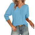 thumbnail image 2 of QUNYINEY Women Tops Puff 3/4 Sleeve Solid V Neck Casual Blouses Loose Pullover Tops, 2 of 7