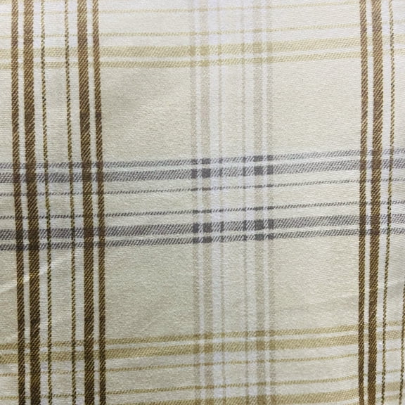 Decora Furnishings Tartan Plaid Design Velvet Finish Digitally Printed Soft and Rich Fabric for Upholstery Sofa Dining Chair Window Treatments Craft Width 54 inch Fabric by Yard (Cream with Brown)