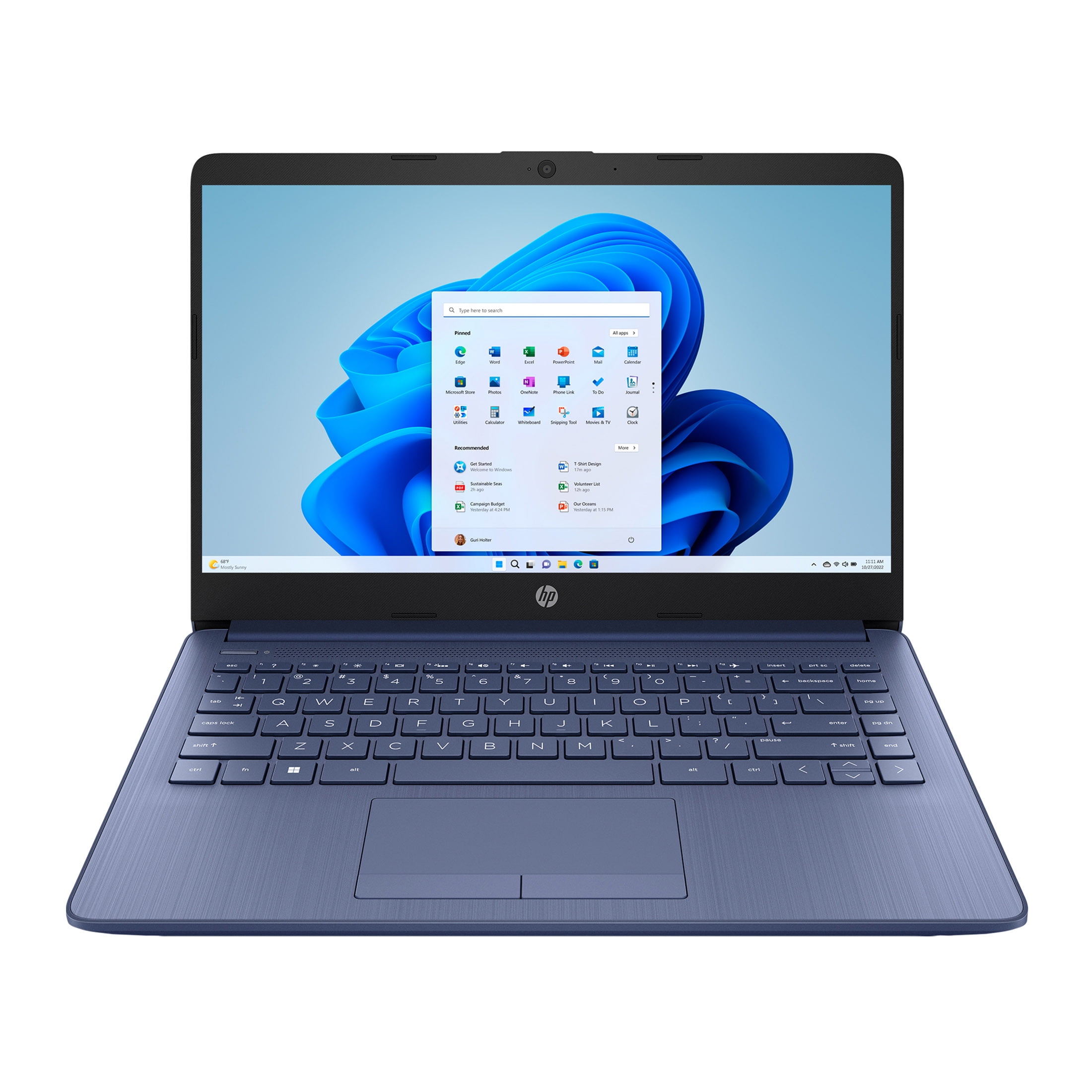 HP 14" PC Laptop, Intel Celeron N4000, 4GB RAM, 64GB HD, Windows 10S with 1 year Office 365, Blue, 14-cb171wm and onn. Wireless Computer Mouse with Nano Receiver, 1600 DPI, Gray Color