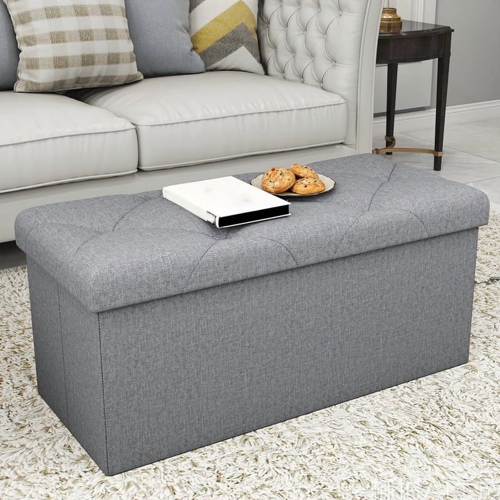 3-Piece Storage Ottoman Bench, Folding Storage Bench Ottoman, End of Bed Bench for Bedroom, Living Room, and Utility Room