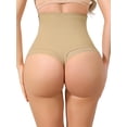 thumbnail image 3 of INSPIRE CHIC Women's High Waisted Shapewear Thong Tummy Control Slimming Ice Silk Elegant Lace Underwear Small Beige, 3 of 5