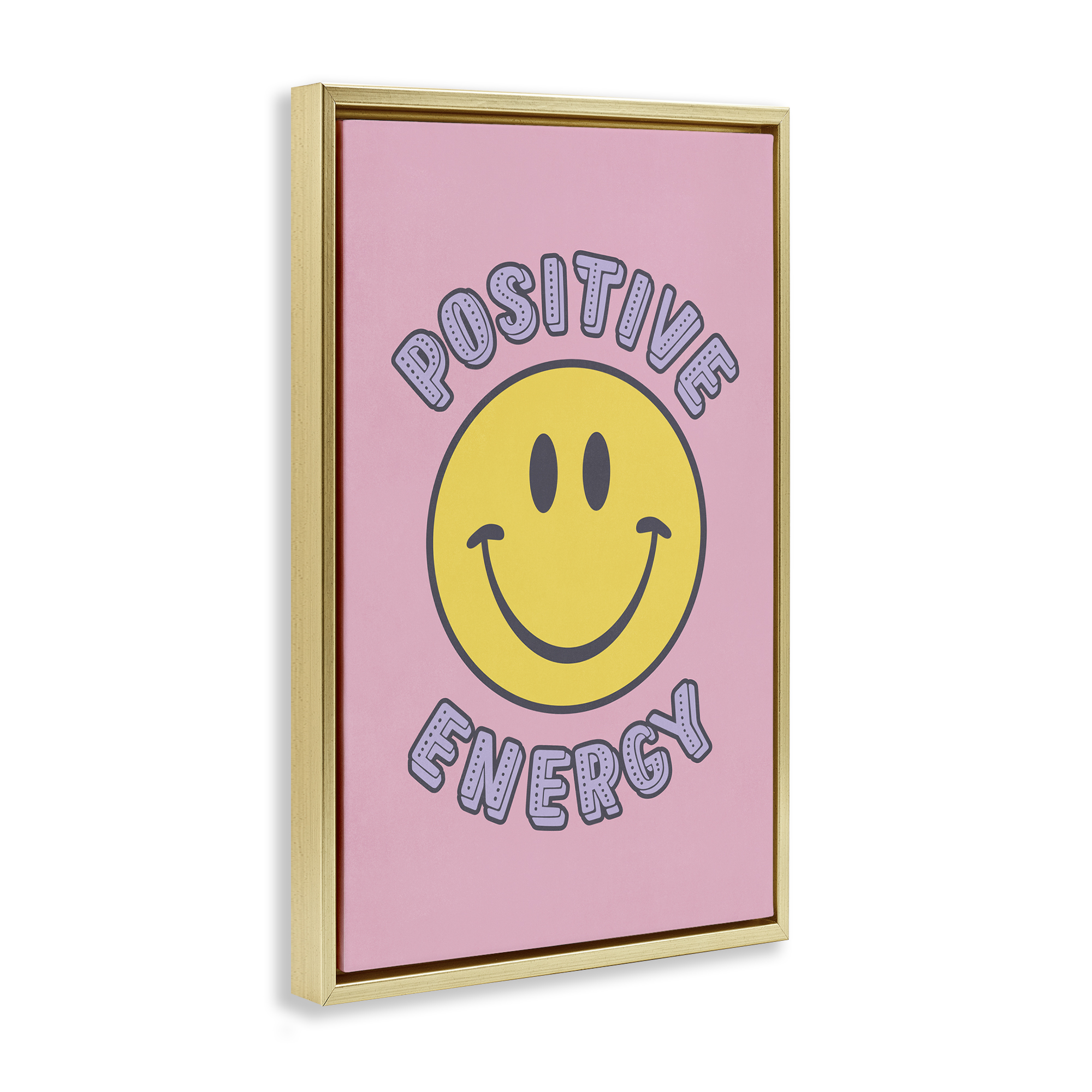Stupell Industries Positive Energy Smiley Text & Numbers Painting Gold Floater Framed Canvas Art Print Wall Art, 17 x 25