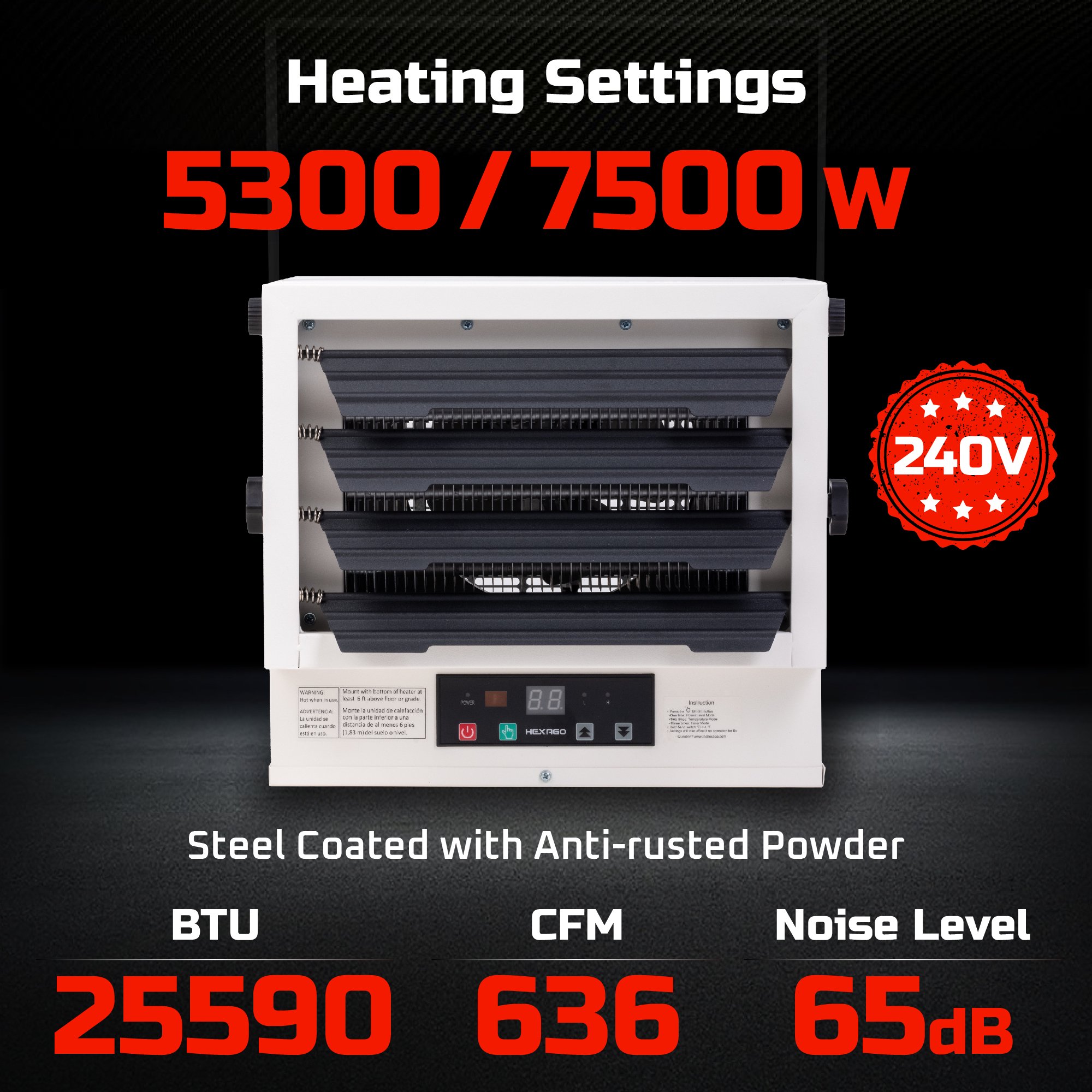 HEXAGO Industrial Indoor Electrical Garage Space Heater With Remote,  Thermostat ETL Listed - Walmart.com