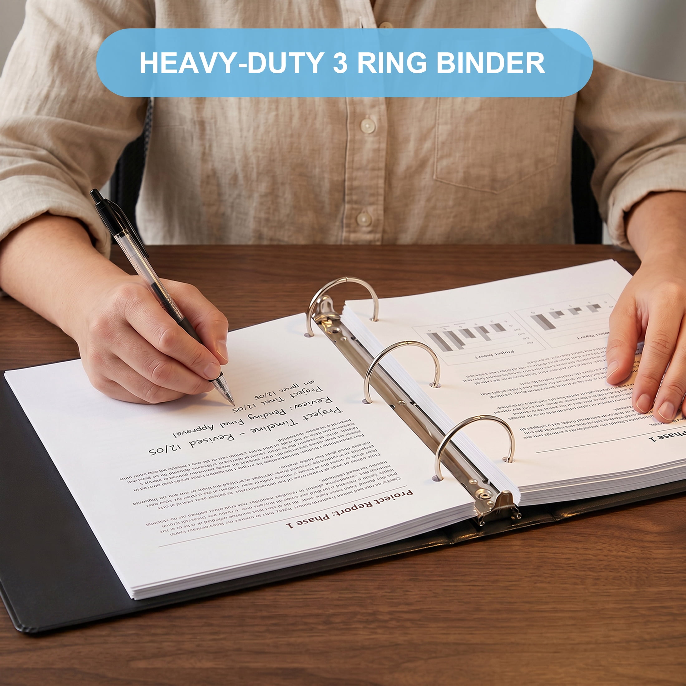 Comix Heavy-duty 3 inch 3 Ring Binder with Clear Cover,  Round Ring, 600 Sheets Capacity, Office School Supplies, 2-Pack Black