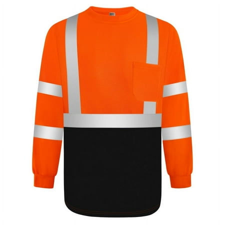 TCCFCCT Safety Shirts for Men Reflective Class 3 Long Sleeves High Visibility Shirts, Hi Vis Shirts for Men Women, Construction Work Shirts with Black Bottom, Durable, Breathable, CX-Orange S