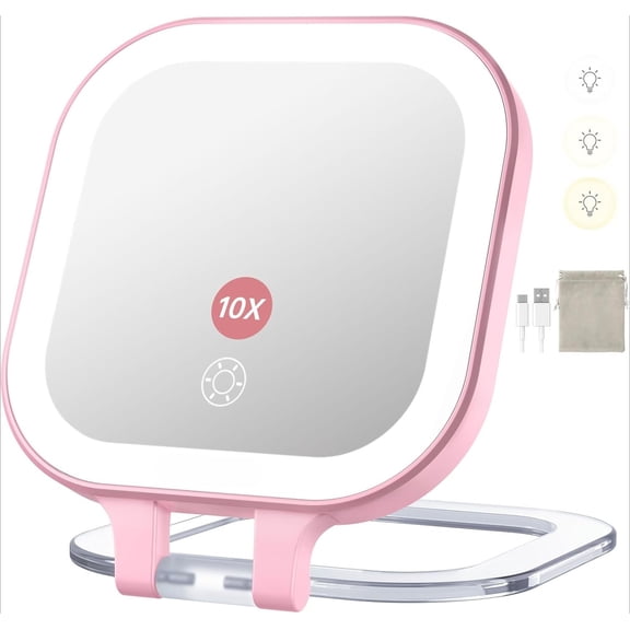 7" Portable 1X/10X LED Lighted Makeup Mirror with Dimmable 3 Color Lights & Folding Stand