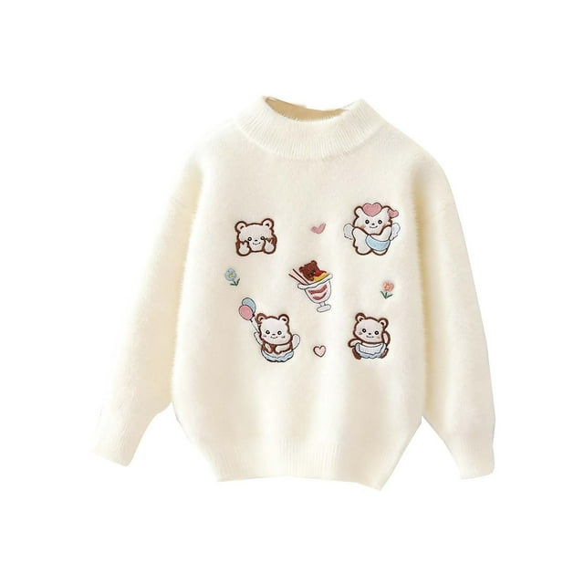 Chandail Tricoté à Col Rond pour Filles Vêtements d'Hiver Épais et Chauds