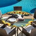 thumbnail image 6 of Sunflower Cow Round Tablecloth, Fitted Table Cover with Elastic for 45"-54" Round Tables, Rustic Teal Brown Farmhouse Wood Grain Table Cloth Outdoor Indoor Dinning Party Waterproof Tablecloths, 6 of 7