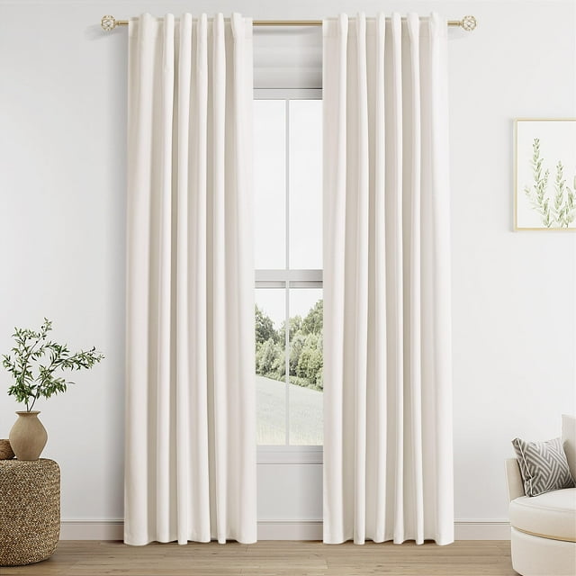 Cortinas opacas de lino Guken Ivory de 107 x 213 cm para sala de estar
