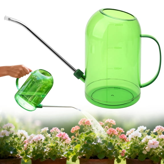 Plastic Watering Can, TSV Garden Plant Watering Can with Stainless Steel Long Spout, 2L/68oz Clear Measurement Markings Long Spout Watering Can for Indoor Outdoor Plant and Flowers
