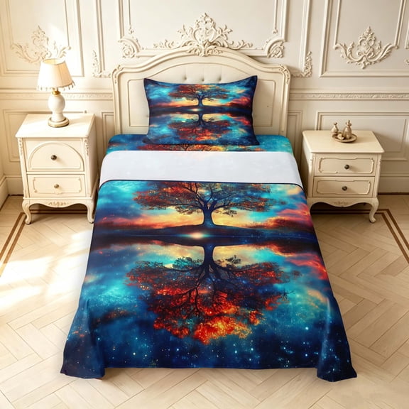 Homewish Tree Of Life Botanical Art Twin Sheets,Watercolor Gradient Bedding,3-Piece,1 Flat Sheet,1 Fitted Sheet and 1 Pillowcase