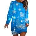 thumbnail image 1 of Bmisegm Robe Décontractée à Manches Longues et Col Rond pour Femmes, Mode Automne et Hiver, Imprimé Flocon de Neige de Noël, Vêtements de Noël, Bleu Ciel TG, 1 of 4