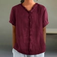 thumbnail image 2 of Camisas de Manga Corta para las Mujeres Casual V-Cuello Sólido Encaje Blusa Superior, Camisa de Verano de Moda para Diario Y Fiesta, 2 of 6