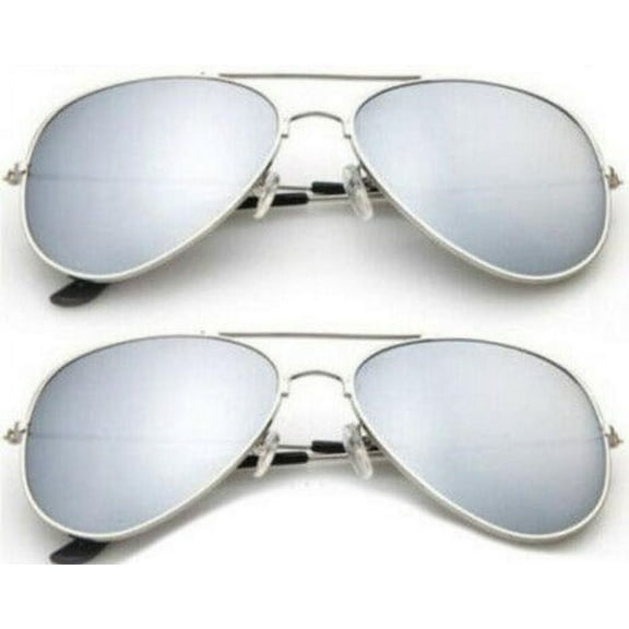 2 Pairs Classic Silver Frame Mirror Lens Aviator Pilot Sunglasses