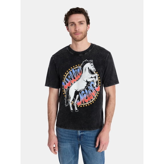 Willie Nelson Men's & Big Men's Heavyweight Boxy Fit Washed Cotton Graphic Tee, Sizes XS-5XL