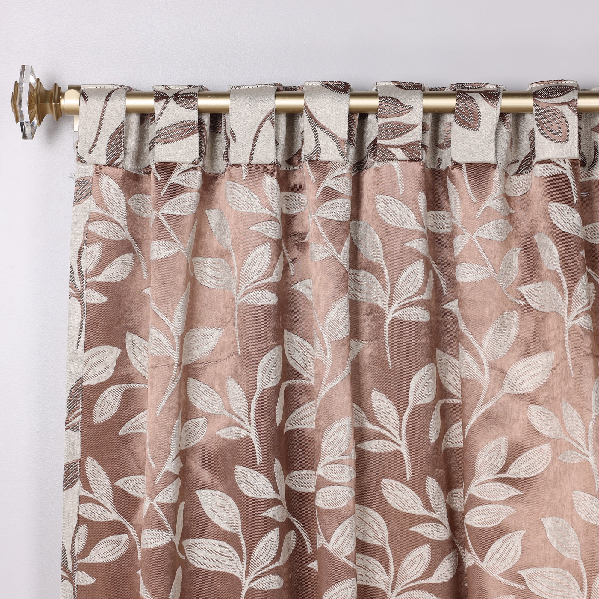 Superior Blackout Leaves Back Tab Curtains Set of 2, Light Filtering Curtain Panel Set, White-Copper, 52"W x 108"L