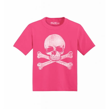 

Shop4Ever Distressed White Skull and Crossbones Toddler s Cotton T-Shirt 4T Hot Pink