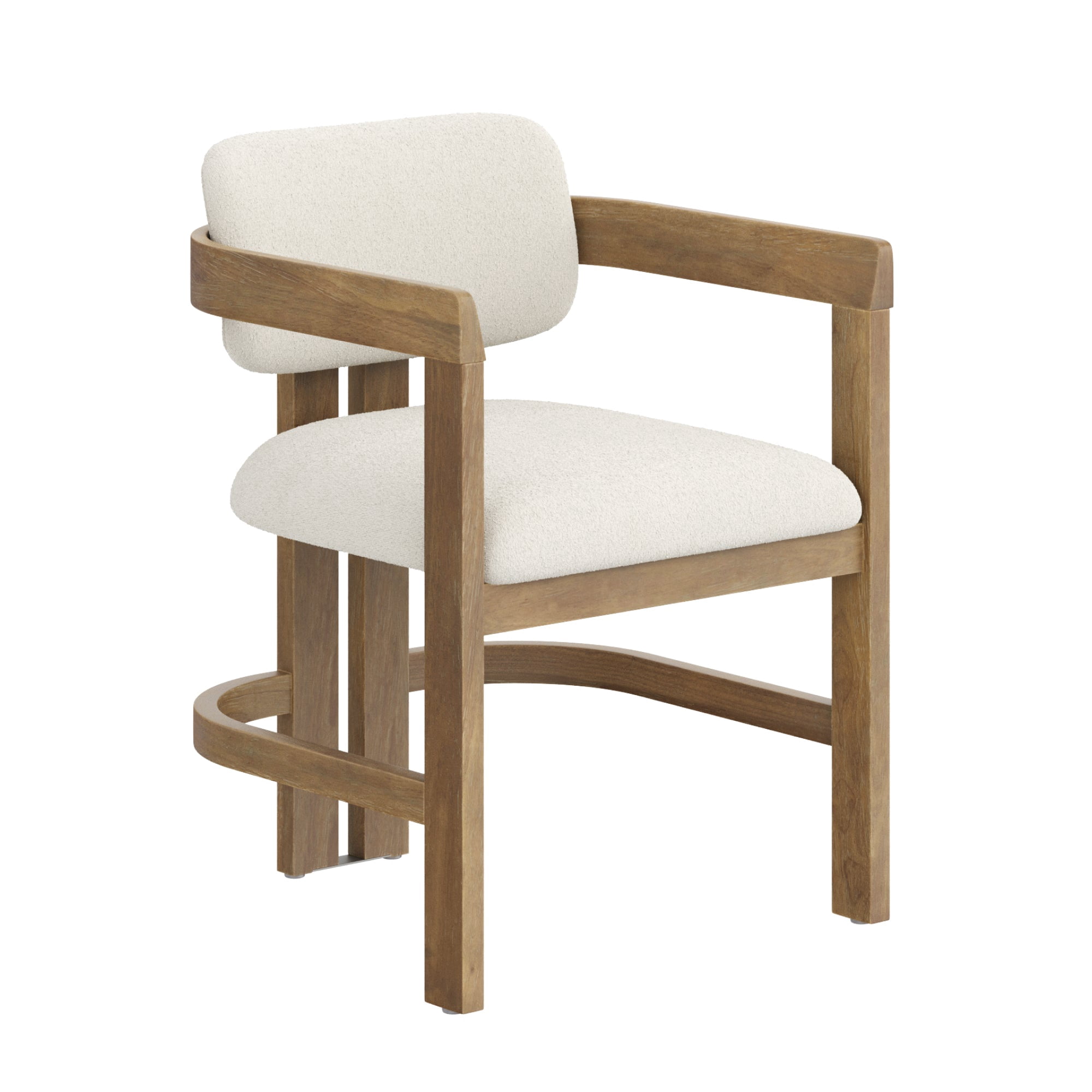 Nathan James Veya Modern Boucle Upholstered Dining Chair with Curved Back, Full Armrests, and Solid Wood Legs, Light Brown