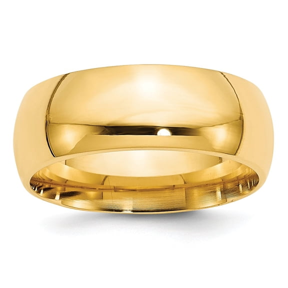 14K Yellow Gold Ring Band Wedding Comfort Domed 8mm Comfort-Fit