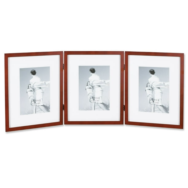 Walnut Wood 8x10 Hinged Triple Picture Frame Comes with Bevel Cut