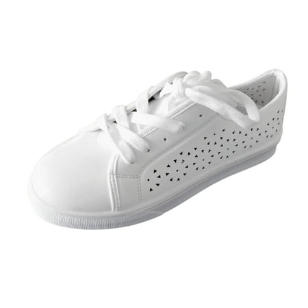 

DVKOVI Slip on Dress Shoes for Women Sneakers for Women Ladies Fashion Solid Color Breathable Hollow Leather Lace Up Flat Bottomed Casual Shoes Womens Slip On Sneakers White 37
