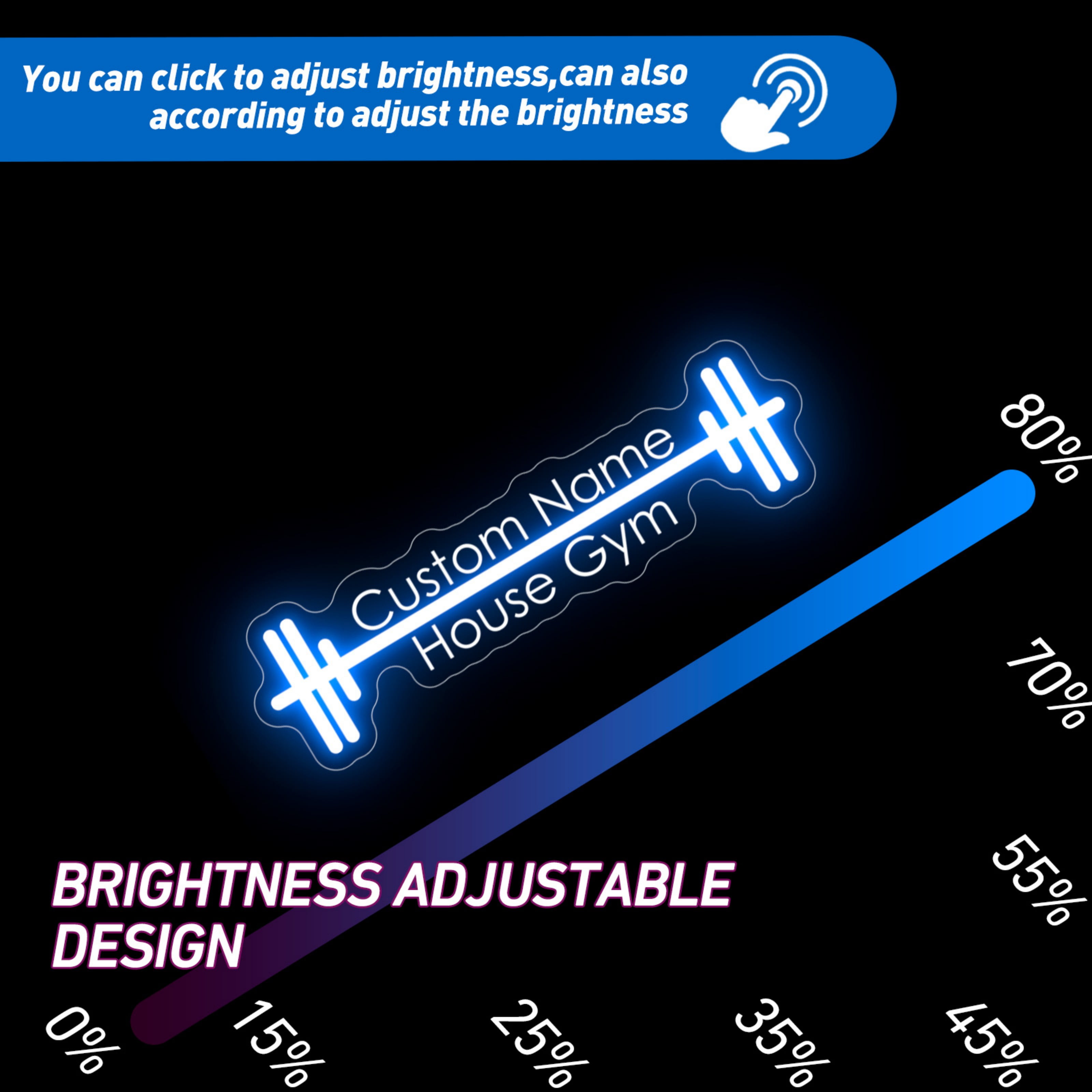 UPONRAY Two Lines Barbell Custom Neon Signs, Usb Powered with Adjustable Brightness Wall Decor for Gifts, Ice Blue, 14 inch