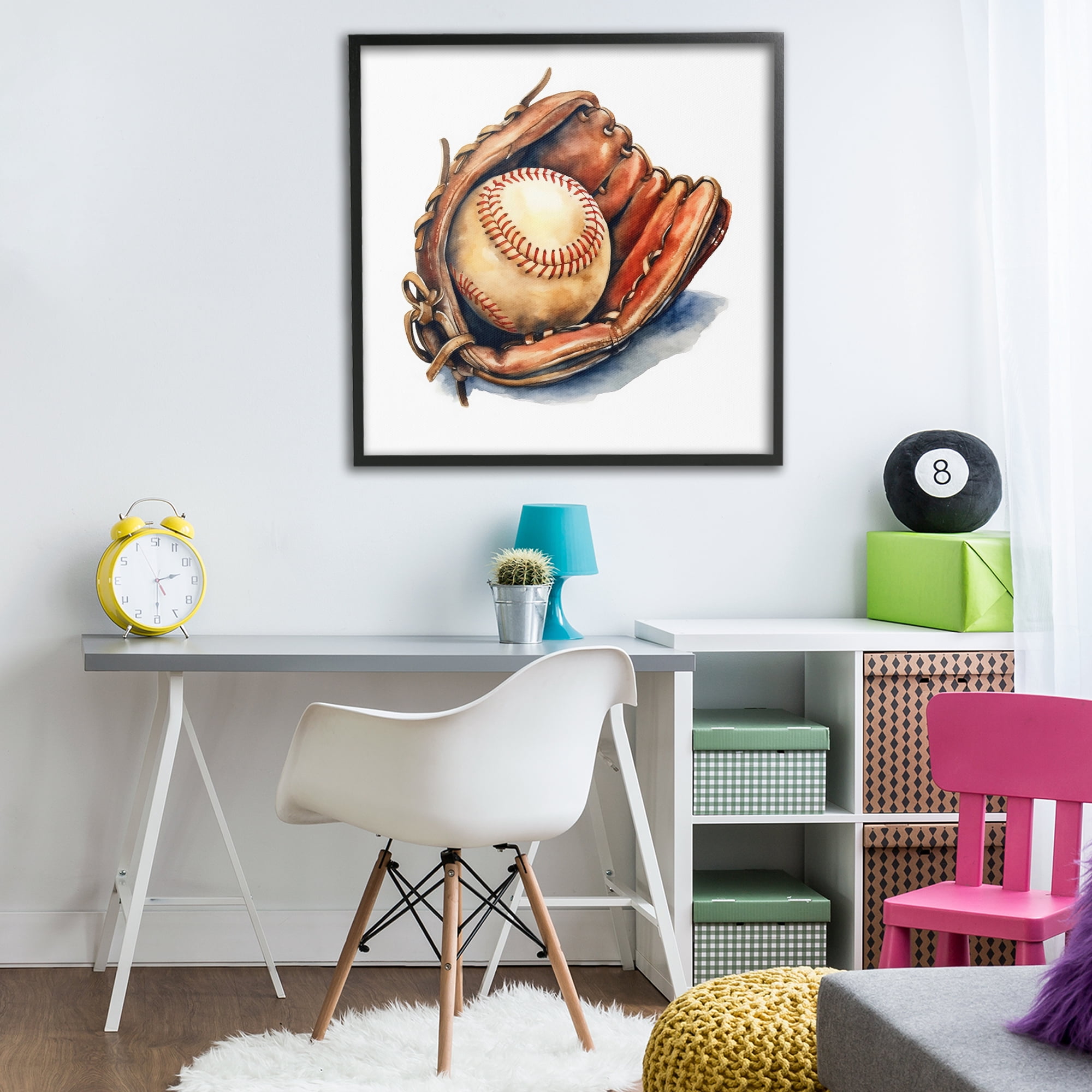 Stupell Industries Glove & Ball in Leather Black Framed Giclee Art, design by Creative Studio