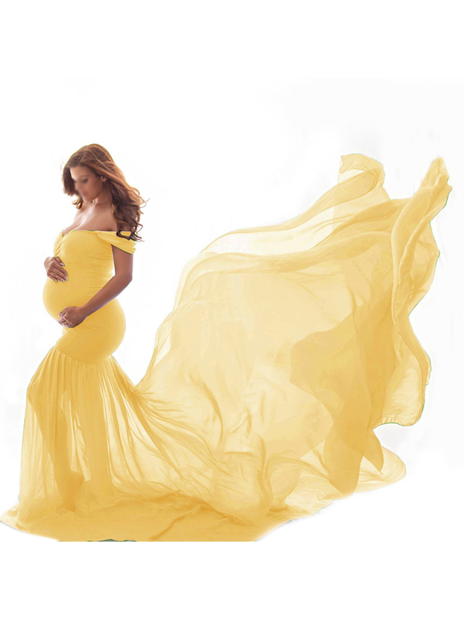 Puffy Sleeves Maternity Dress with Train Off Shoulder Maxi Pregnant Prom Dress or Baby Shower Photography Gowns 