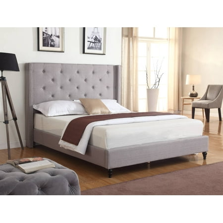 Best Master Furniture Veronica Tufted Wingback Platform Bed Grey,