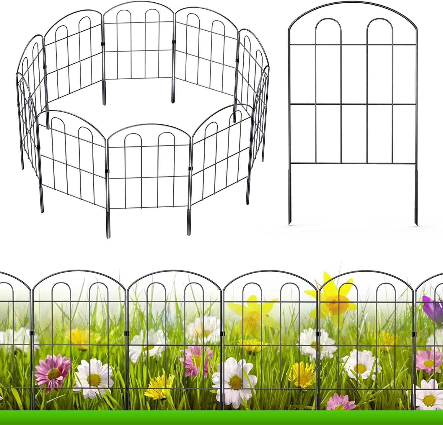 20 Pack Detachable Garden Fence Decorative Metal Outdoor Lawn Pet Fence Black