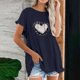 thumbnail image 2 of Blusa de manga corta con estampado regular de flecos y cuello redondo de algodón y cáñamo para mujer OAVQHLG3B Store  lin121212, 2 of 5